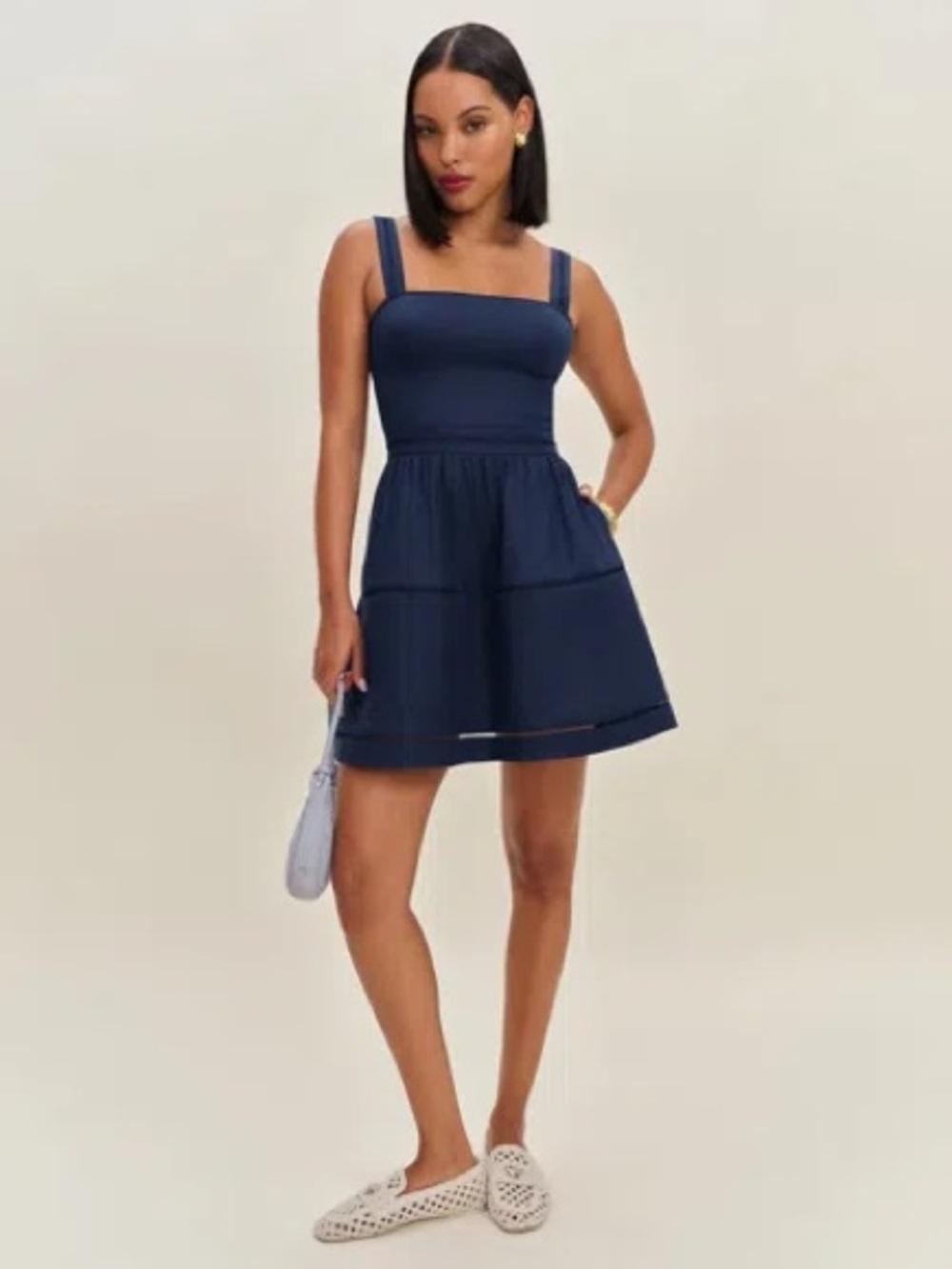 Reformation Everett Linen Mini Dress in Danube Blue Size 4 | Like New